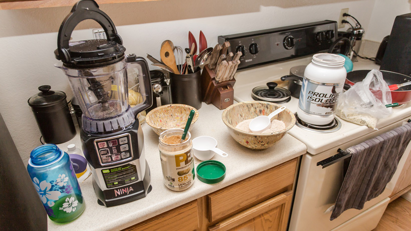 Brady Miller preparing protein shakes for backcountry hunting Brady Miller preparing protein shakes for backcountry hunting