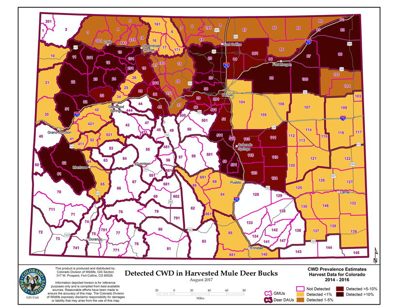 Detected CWD in harvested mule deer bucks Detected CWD in harvested mule deer bucks