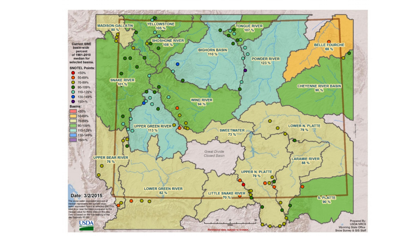 March 2015 snow water equivalent for Wyoming March 2015 snow water equivalent for Wyoming