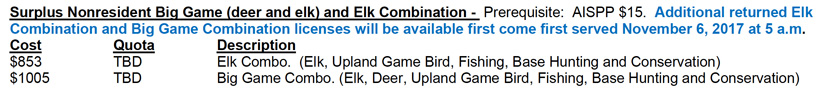Montana surplus elk and big game combo licenses Oct 2017 Montana surplus elk and big game combo licenses Oct 2017