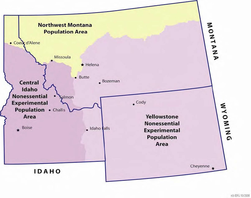 Wolf recovery areas in 1994 Wolf recovery areas in 1994